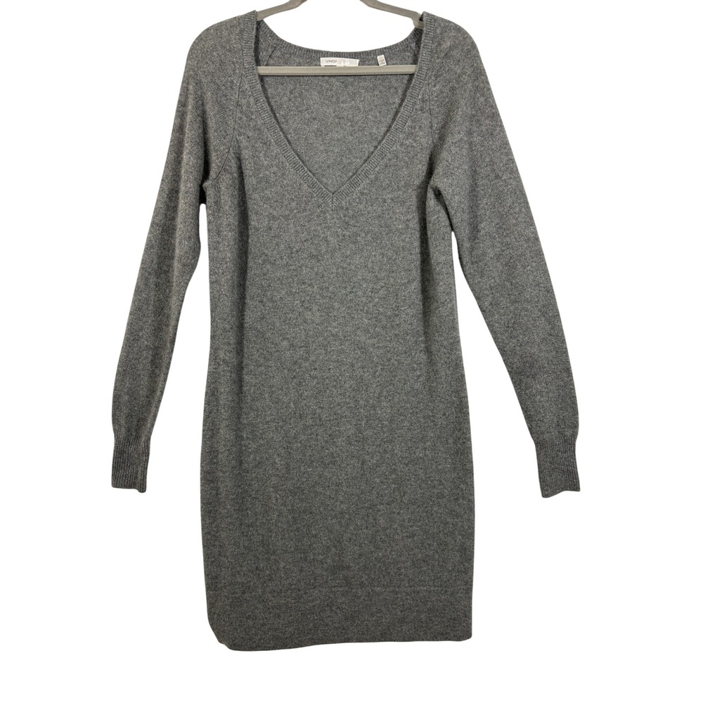 Vince Gray 100% Cashmere V-Neck Long Sleeve Sweater Dress XS
